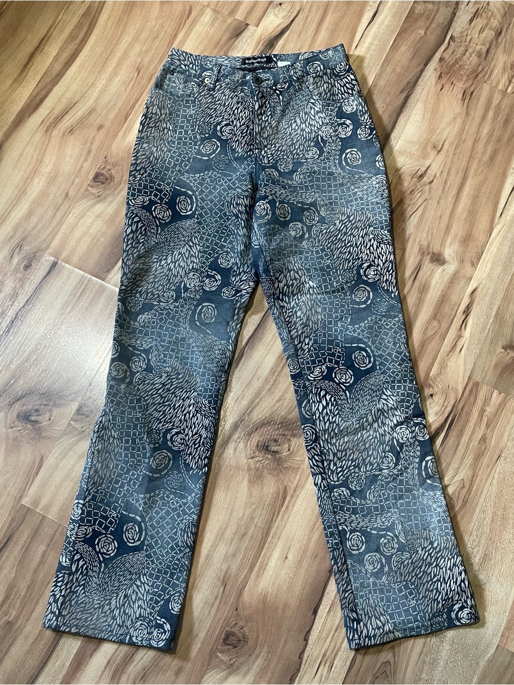 VTG 90s/00 Mesmerize Blue Floral Graphic Pants Sz 8 Wearable Art Whimsigoth Boho